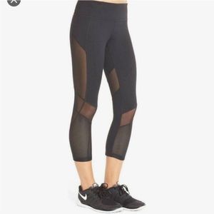 Zella Cropped Leggings Womens Mesh Stretch Elastic Waist High Rise Black Small